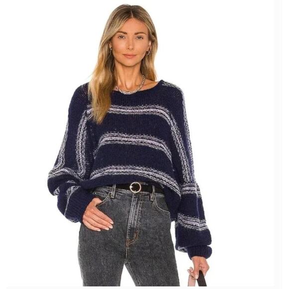 Free People Sweaters - NWT Free People Hockley Alpaca Blend Stripe Oversized Sweater XS Blue